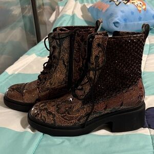 Steve Madden Glittery Brown Lace-Up Kids Boots